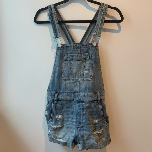 NWOT Blank NYC Short Distressed Denim Overalls -25